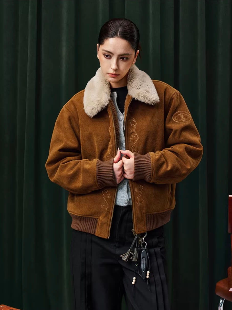 YADcrew Fur Collar Fleece Lined Bomber Jacket