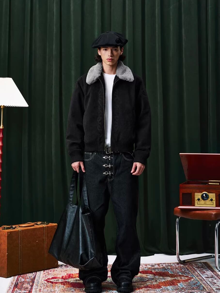 YADcrew Fur Collar Fleece Lined Bomber Jacket