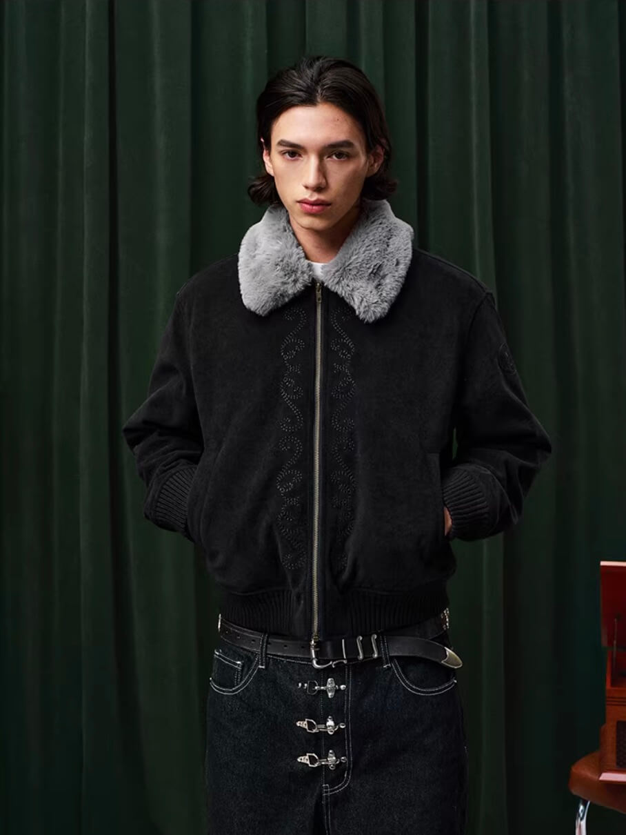 YADcrew Fur Collar Fleece Lined Bomber Jacket