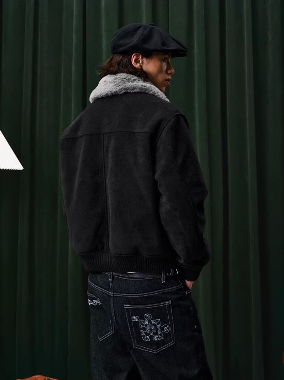 YADcrew Fur Collar Fleece Lined Bomber Jacket