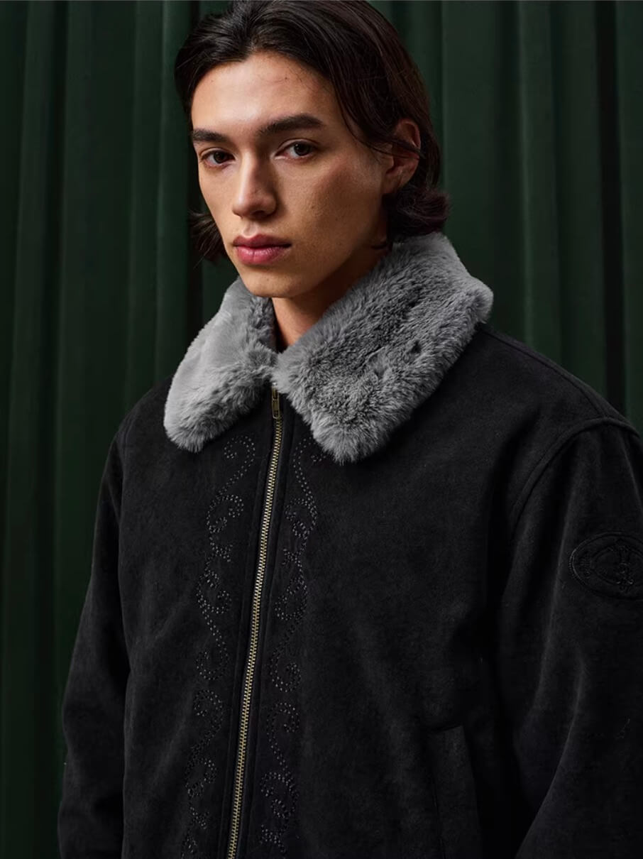 YADcrew Fur Collar Fleece Lined Bomber Jacket