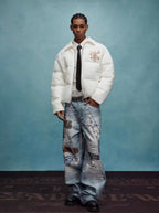 YADcrew x MEDM Cable Knit Pearl Embroidered Puffer Jacket