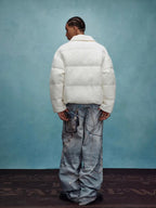YADcrew x MEDM Cable Knit Pearl Embroidered Puffer Jacket