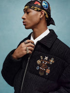 YADcrew x MEDM Cable Knit Pearl Embroidered Puffer Jacket