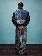 YADcrew x MEDM Patchwork Ethnic Pattern Varsity Jacket