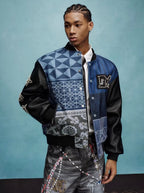 YADcrew x MEDM Patchwork Ethnic Pattern Varsity Jacket