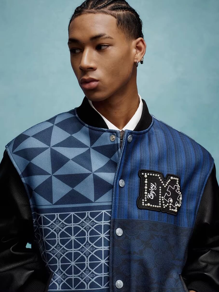YADcrew x MEDM Patchwork Ethnic Pattern Varsity Jacket