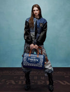 YADcrew x MEDM Patchwork Ethnic Pattern Varsity Jacket