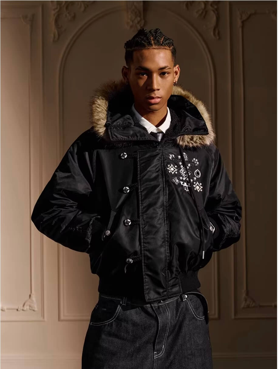 YADcrew Faux Fur Hood N-2B Bomber Jacket