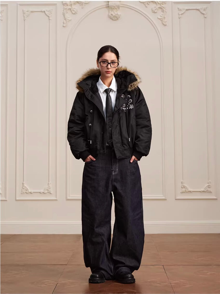 YADcrew Faux Fur Hood N-2B Bomber Jacket