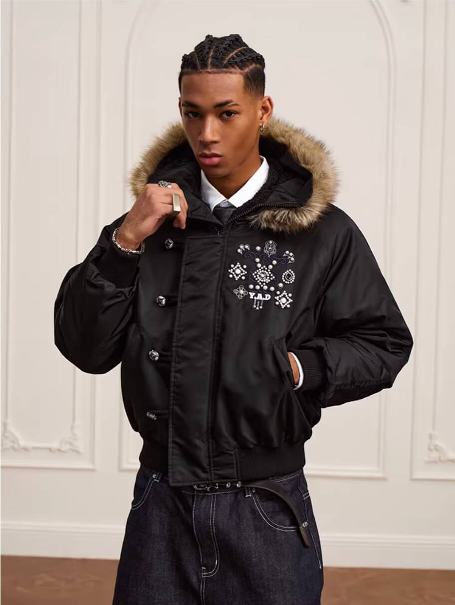 YADcrew Faux Fur Hood N-2B Bomber Jacket