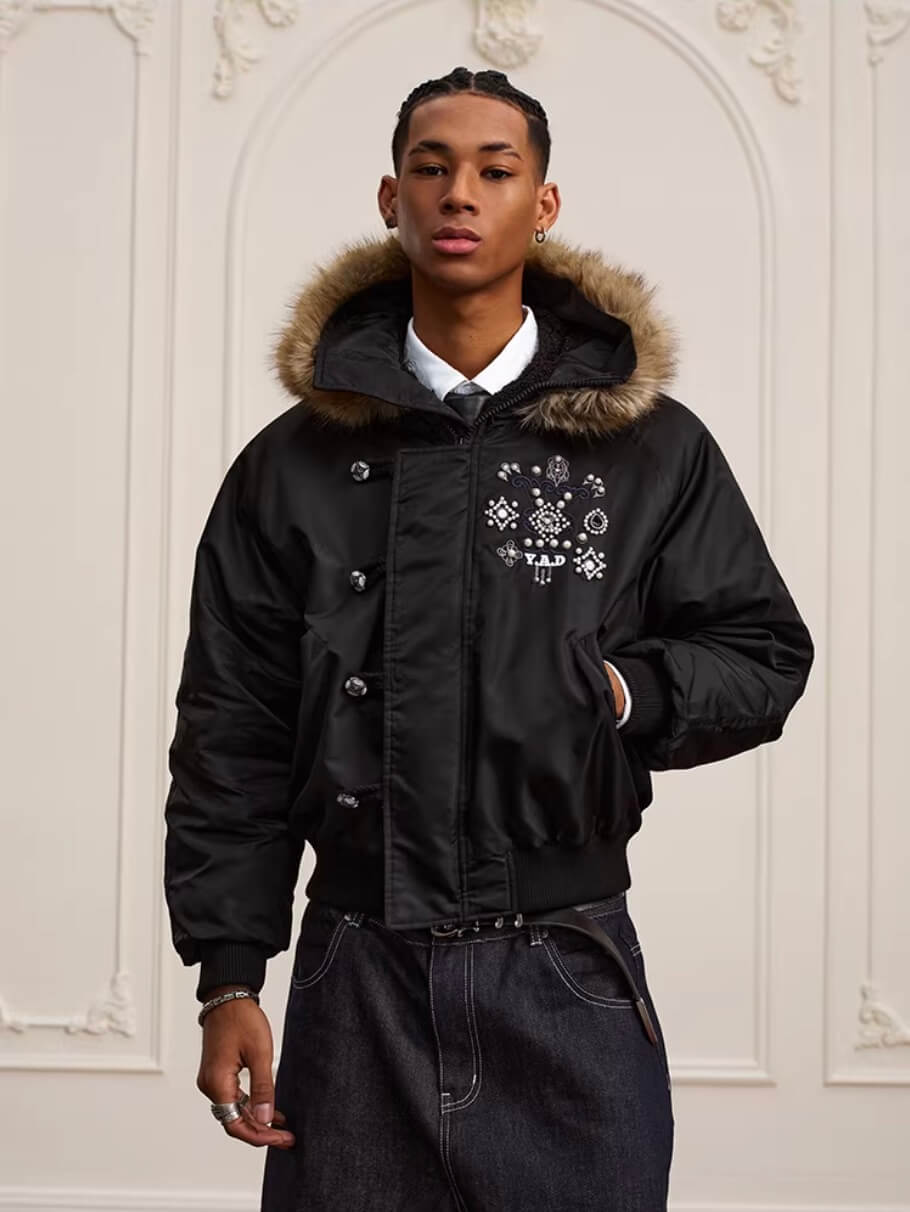 YADcrew Faux Fur Hood N-2B Bomber Jacket