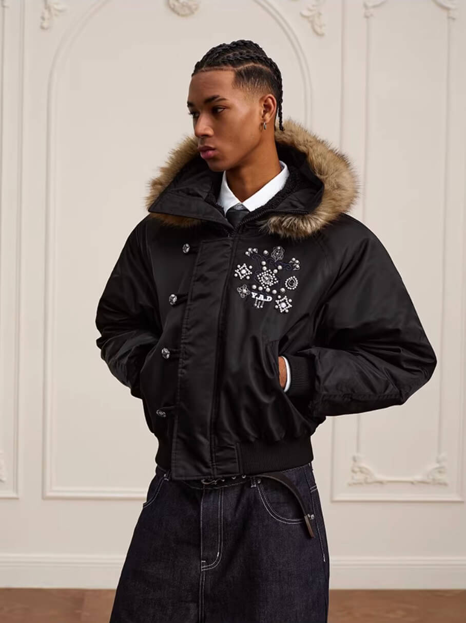 YADcrew Faux Fur Hood N-2B Bomber Jacket