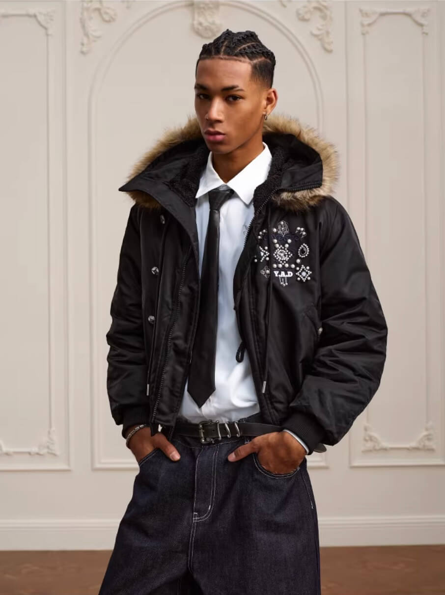 YADcrew Faux Fur Hood N-2B Bomber Jacket