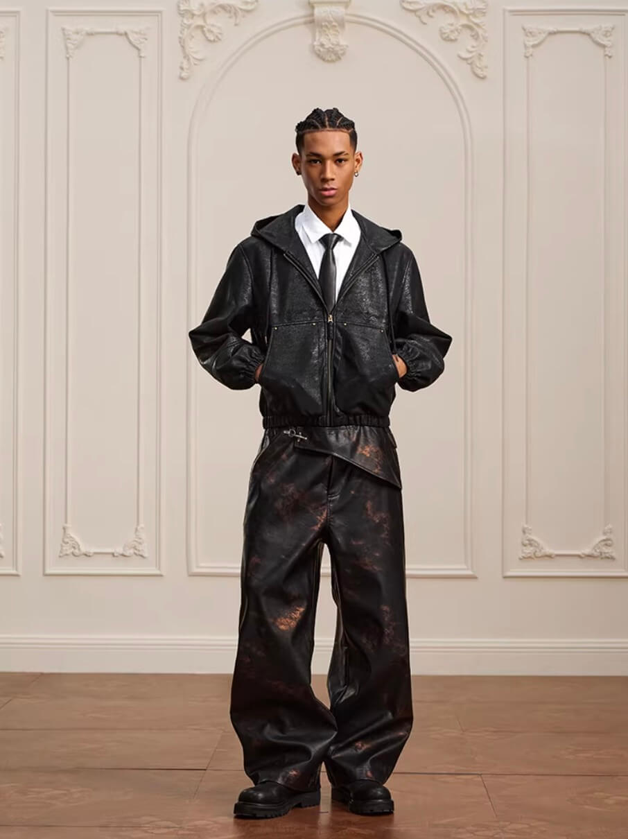 YADcrew Crackle Glitter PU Leather Hooded Jacket