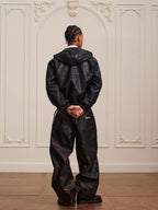 YADcrew Crackle Glitter PU Leather Hooded Jacket
