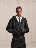YADcrew Crackle Glitter PU Leather Hooded Jacket