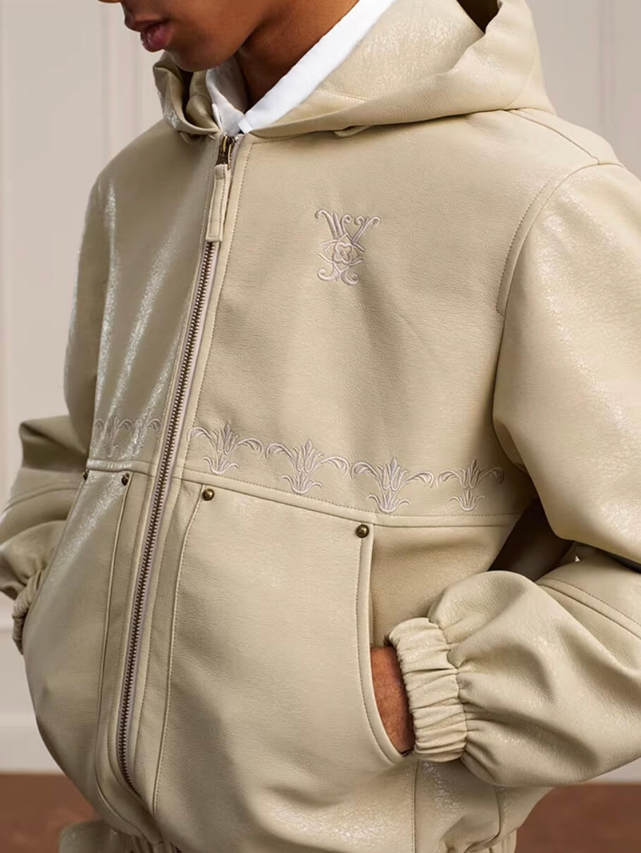 YADcrew Crackle Glitter PU Leather Hooded Jacket