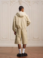 YADcrew Crackle Glitter PU Leather Hooded Jacket