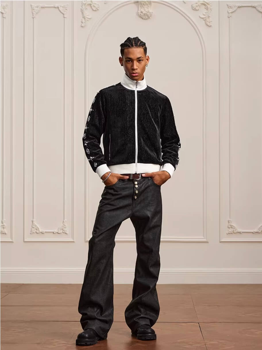 YADcrew Silver Thread Velvet Pearl Track Jacket