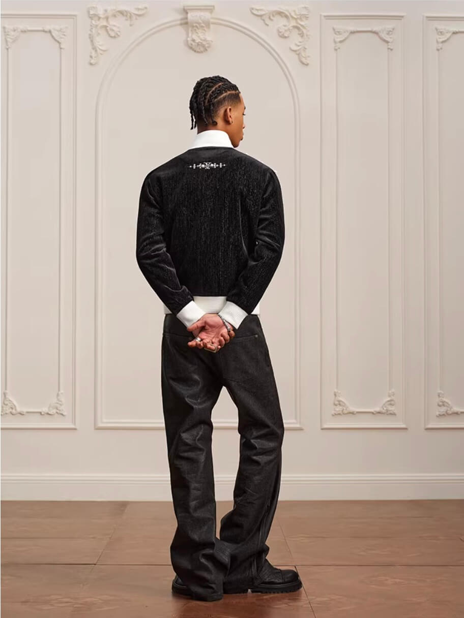 YADcrew Silver Thread Velvet Pearl Track Jacket