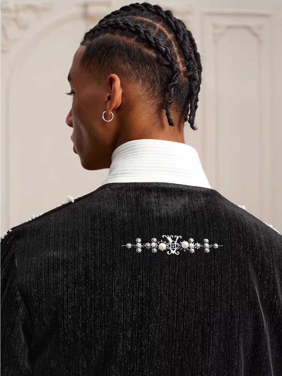 YADcrew Silver Thread Velvet Pearl Track Jacket