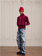 YADcrew Silver Thread Velvet Pearl Track Jacket