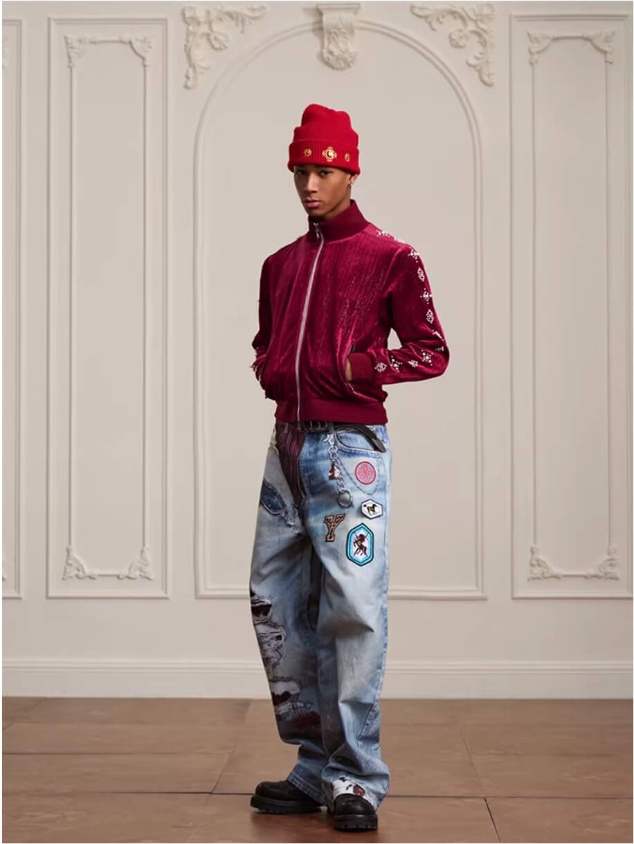 YADcrew Silver Thread Velvet Pearl Track Jacket