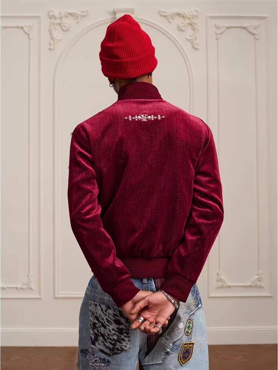 YADcrew Silver Thread Velvet Pearl Track Jacket