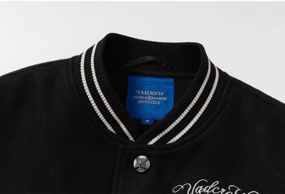 YADcrew Horse Sequin Pearl Embroidered Varsity Jacket