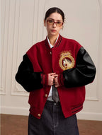 YADcrew Horse Sequin Pearl Embroidered Varsity Jacket