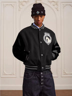 YADcrew Horse Sequin Pearl Embroidered Varsity Jacket