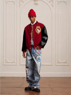 YADcrew Horse Sequin Pearl Embroidered Varsity Jacket