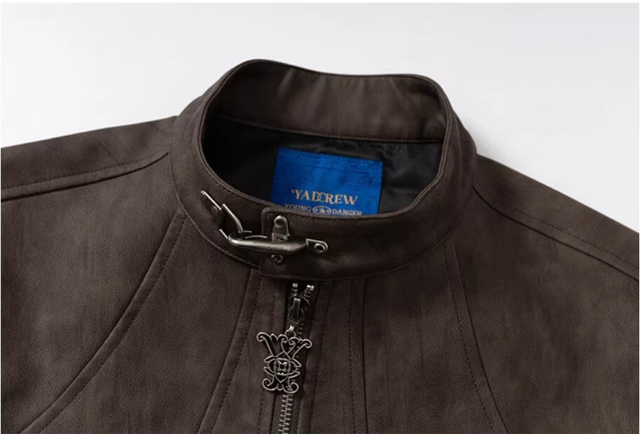 YADcrew Washed PU Leather Racing Jacket