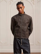 YADcrew Washed PU Leather Racing Jacket