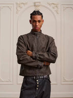 YADcrew Washed PU Leather Racing Jacket