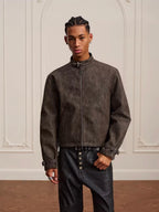 YADcrew Washed PU Leather Racing Jacket