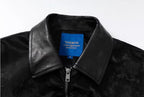 YADcrew Pleated Front Velvet PU Leather Jacket