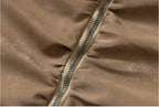 YADcrew Pleated Front Velvet PU Leather Jacket