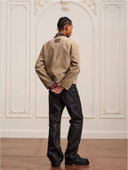 YADcrew Pleated Front Velvet PU Leather Jacket