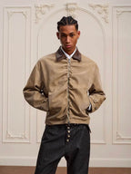 YADcrew Pleated Front Velvet PU Leather Jacket