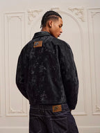 YADcrew Pleated Front Velvet PU Leather Jacket