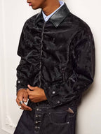 YADcrew Pleated Front Velvet PU Leather Jacket