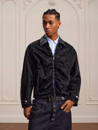 YADcrew Pleated Front Velvet PU Leather Jacket