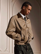 YADcrew Pleated Front Velvet PU Leather Jacket
