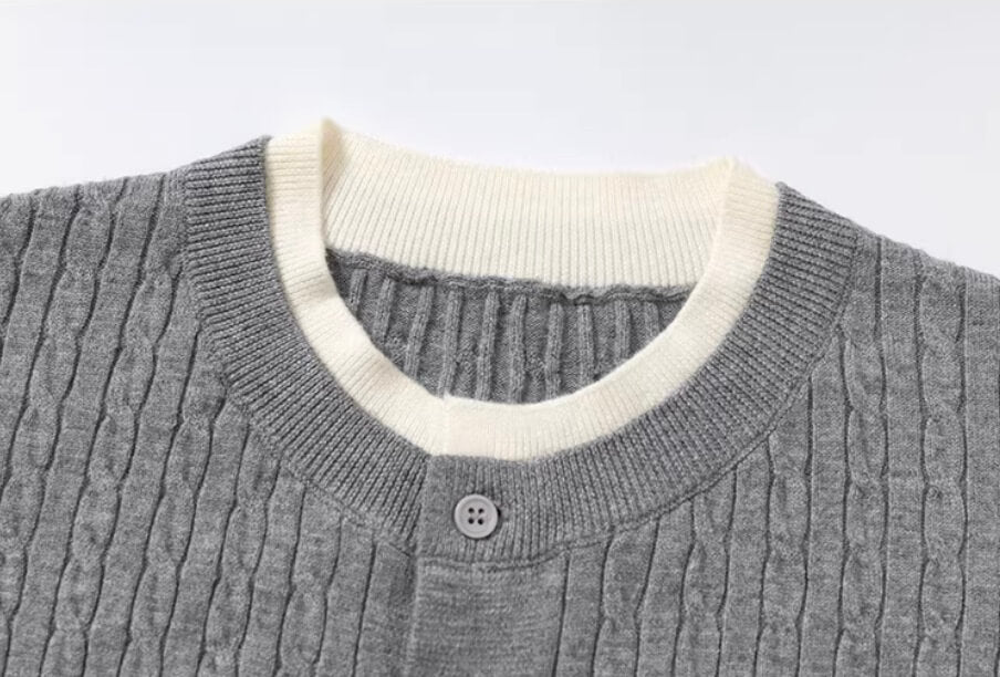 YADcrew Cable Knit Crew Neck Cardigan