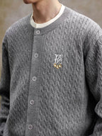 YADcrew Cable Knit Crew Neck Cardigan