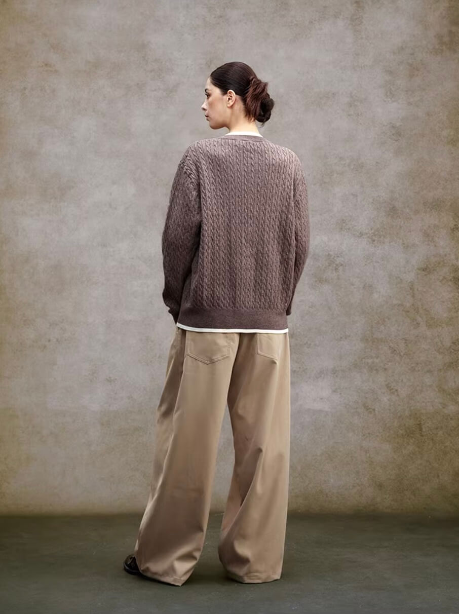 YADcrew Cable Knit Crew Neck Cardigan