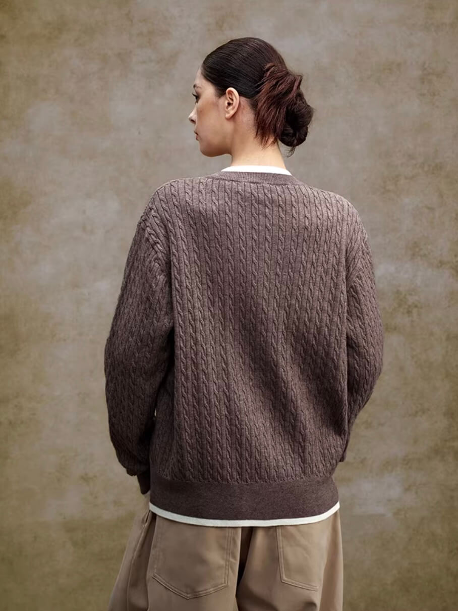 YADcrew Cable Knit Crew Neck Cardigan