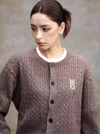 YADcrew Cable Knit Crew Neck Cardigan